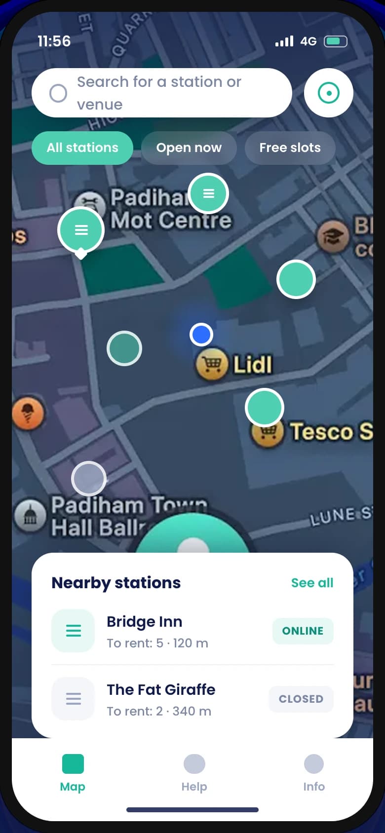 ChargedUp map — Nearby stations