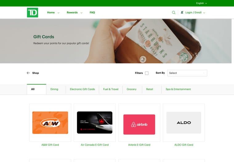 TD Rewards — gift cards